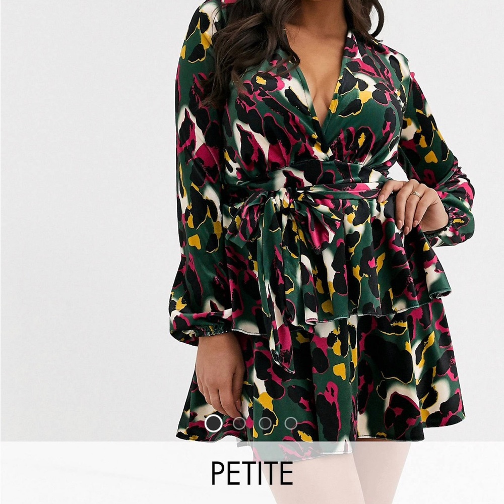 John Zach, Velvet, front tie ruffled animal print midi dress